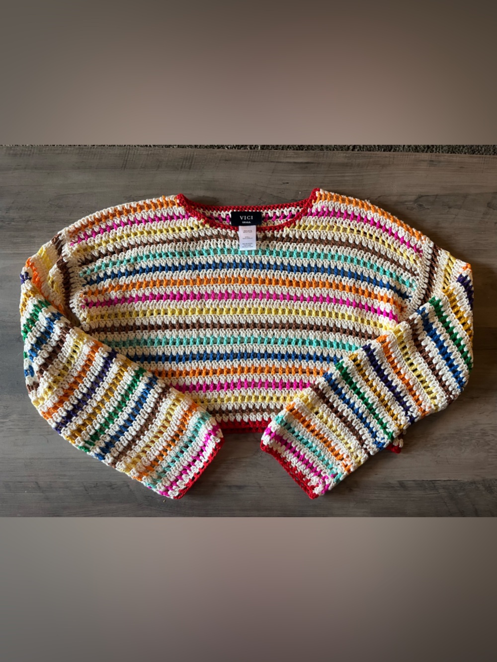 NWOT Vici Jinnie Multi Color Striped Crochet Sweater Size Small